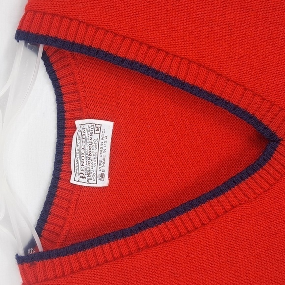 Vintage 80's Pendleton Scottish Terrier red & blue virgin wool med sweater vest - Picture 2 of 6